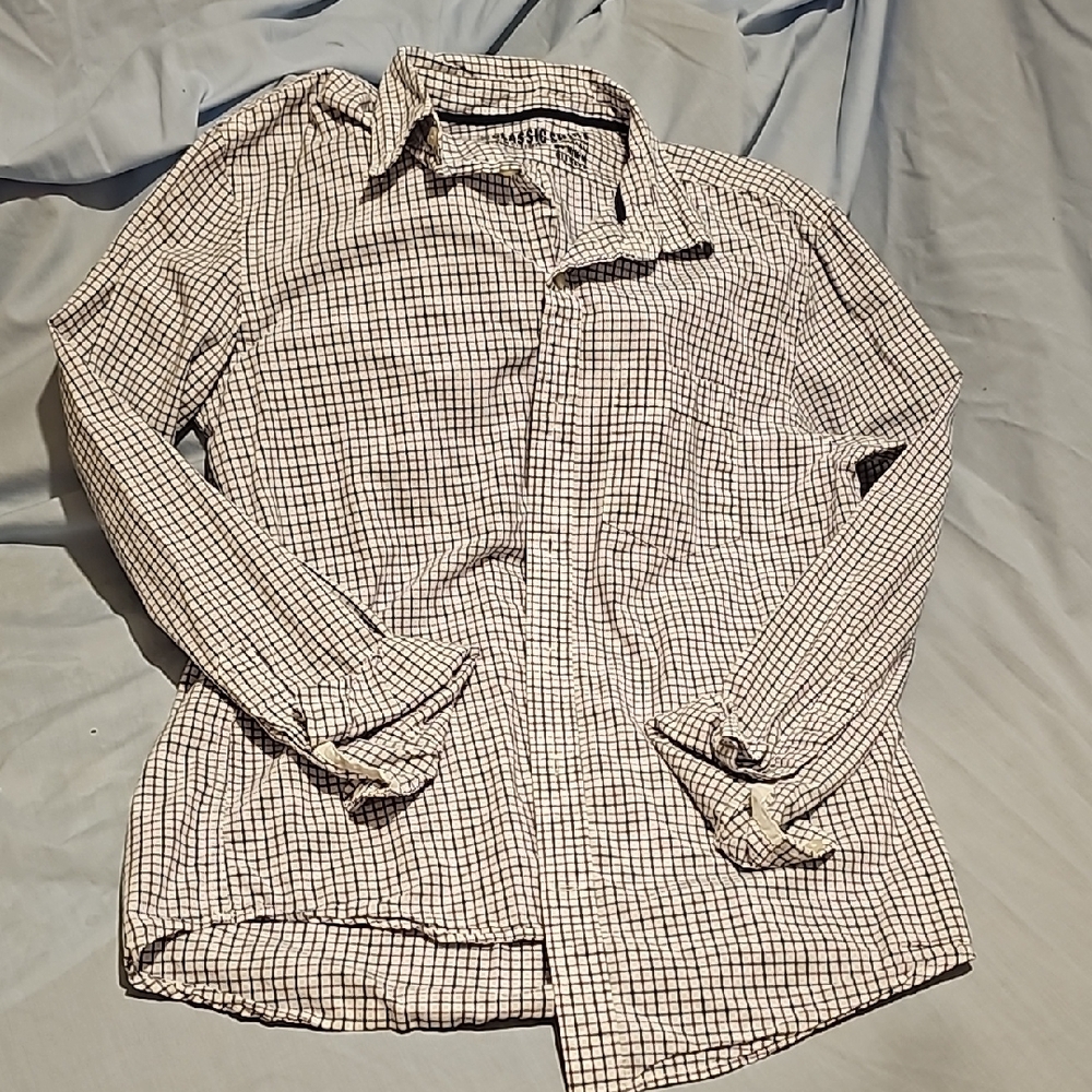Men's White, Purple, and Blue Checkered Shirt